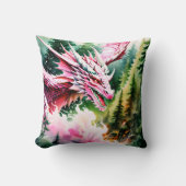 Coussin Dragon respirant le feu vibrante écailles roses (Recto)