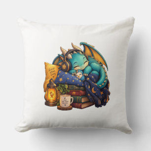 Coussin Dragon sarcelle endormi Art Fantastique Confortabl
