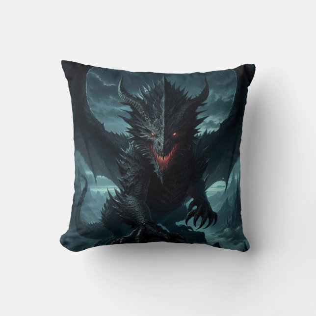 Coussin Dragon sombre et médiéval (Recto)