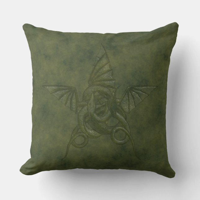 Coussin Dragon Star - Green Embossé en cuir (Recto)