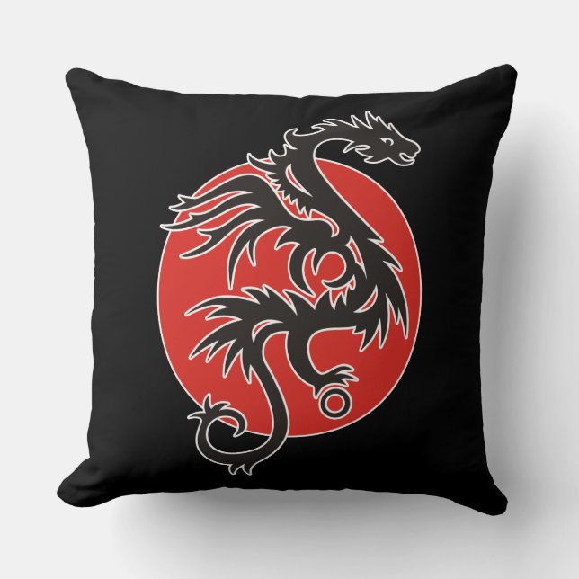 Coussin Dragon Sun - noir rouge blanc + vos idées (Recto)