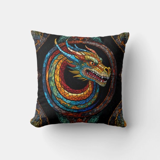Coussin Dragon Swirl en mosaïque multicolore (Recto)