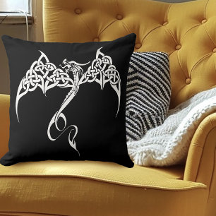 Coussin Dragon Tribal Celtique Entrelacs Noir Blanc Fantas