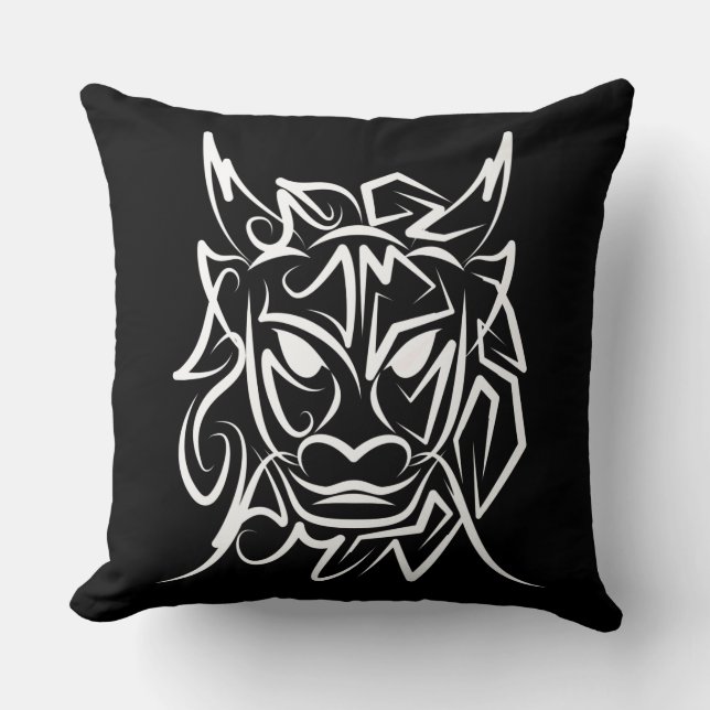 Coussin Dragon tribal noir et blanc (Recto)