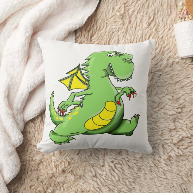 Coussin Dragon vert caricature marchant sur ses pieds (Couverture)