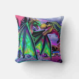 Coussin Dragon Vert vs Dinosaure