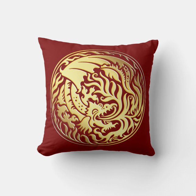 Coussin Dragoncircle - Or sur rouge (Recto)