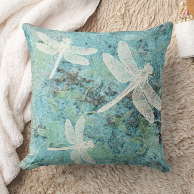 Coussin Dragonflies Fleurs Motif Teals Crème Blues (Couverture)