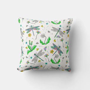 Coussin Dragonflies Whimsical et Dandelions main tiré
