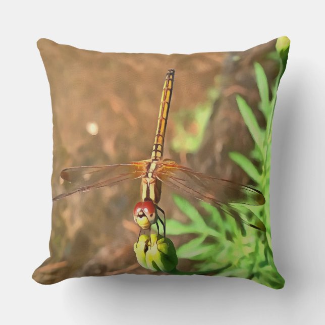Coussin Dragonfly Artistique Reposant Sur Une Tête De Fleu (Recto)