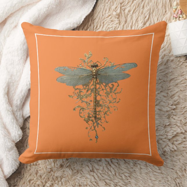 Coussin Dragonfly avec Gold Filigree Bordure blanche (Couverture)