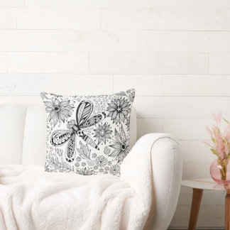 Coussin Dragonfly et doodle de fleurs