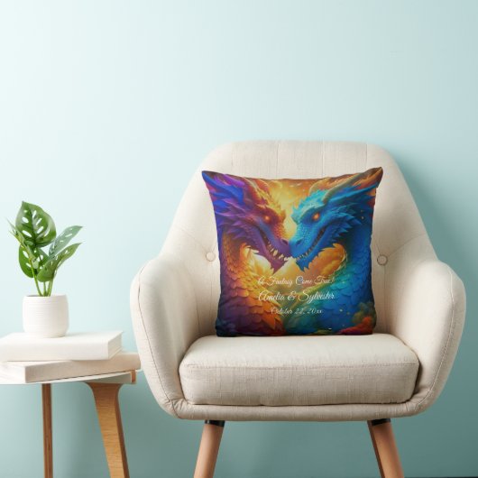 Coussin Dragons colorés en amour (Chaise)