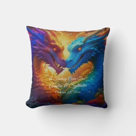 Coussin Dragons colorés en amour (Recto)