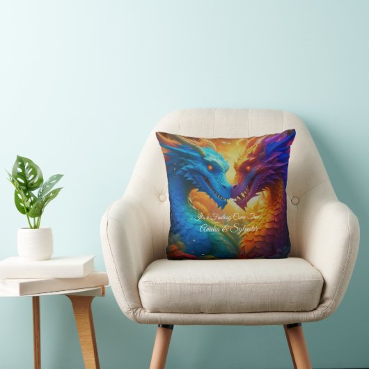 Coussin Dragons colorés en amour (Chaise)