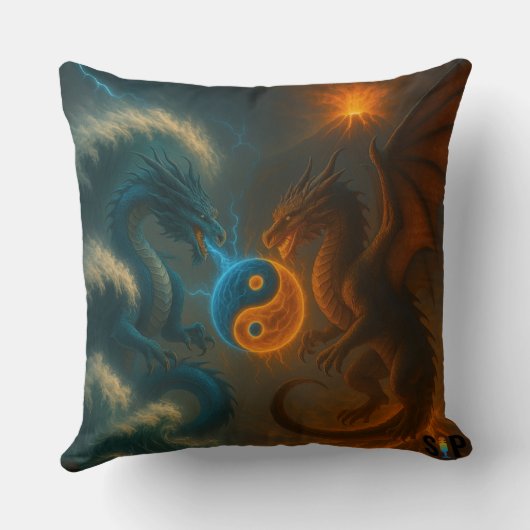 Coussin Dragons – Feu et Eau en Duel Éternel (Verso)