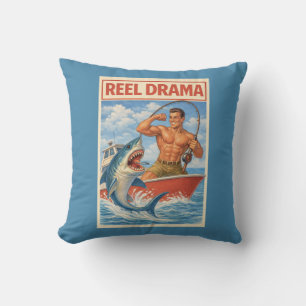 Coussin Drame de pêcheur de requin Drôle de bateau rétro