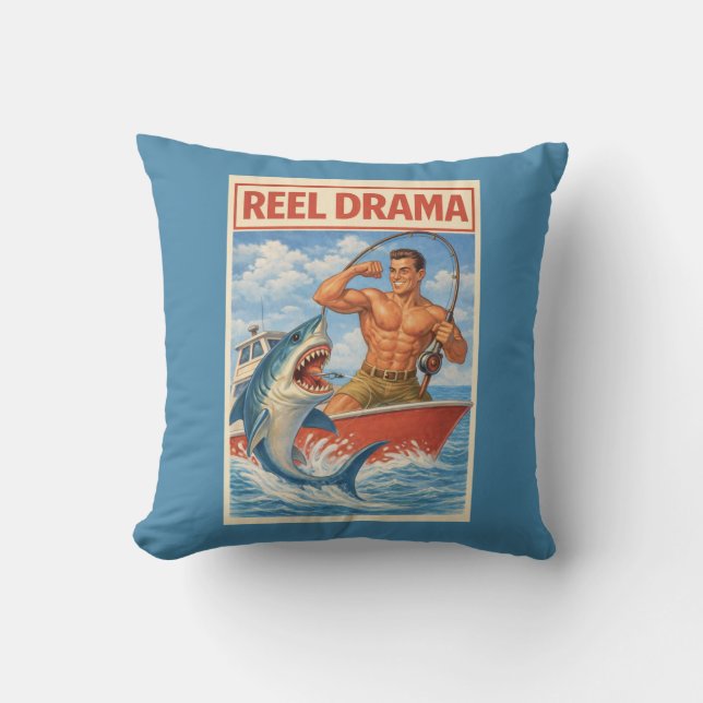 Coussin Drame de pêcheur de requin | Drôle de bateau rétro (Recto)