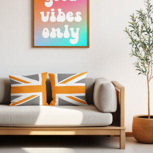 Coussin Drape Union Jack moitié gris et orange