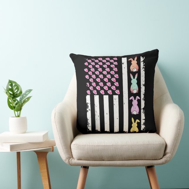 Coussin Drapeau américain avec lapin pour le jour de Pâque (Chaise)