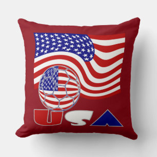 Coussin Drapeau américain Ballon de football USA Fond roug