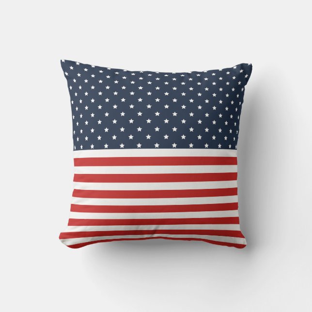 Coussin Drapeau américain blanc et bleu rouge americana (Recto)