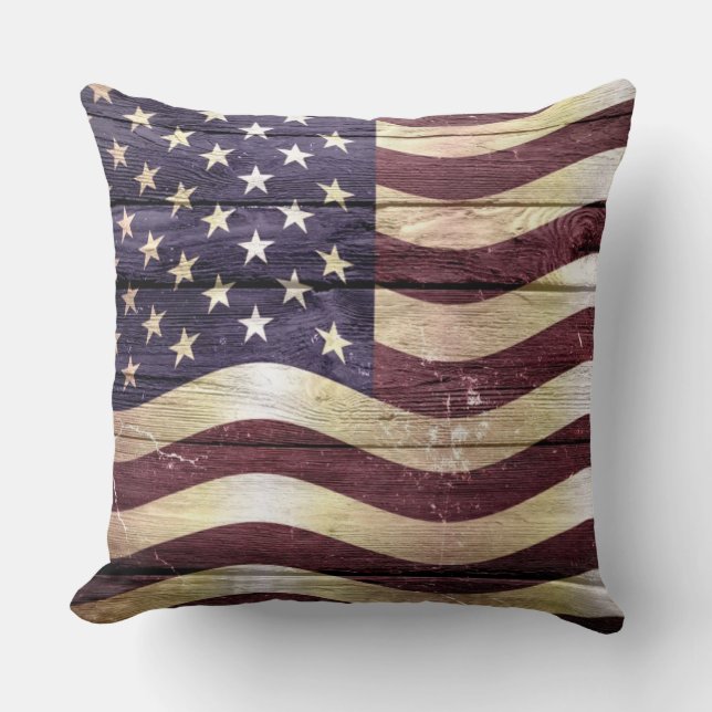 Coussin Drapeau américain bois Vintage (Recto)