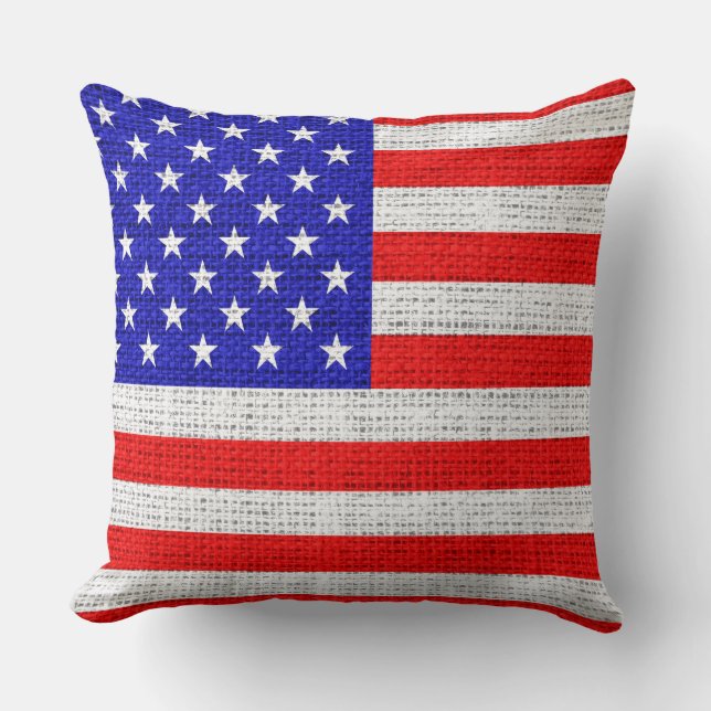 Coussin Drapeau américain Burlap Linen Russe Jute (Recto)