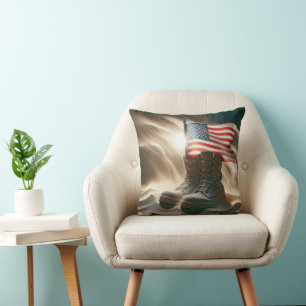 Coussin Drapeau Américain Dans Des Bottes Militaires