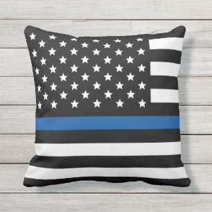Coussin Drapeau américain de la ligne bleue mince de la p
