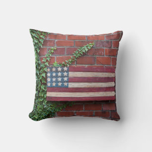 Coussin Drapeau américain en bois de Caroline du Nord, Lin