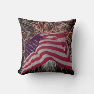 Coussin Drapeau américain et feux d'artifice
