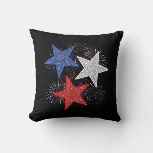 Coussin Drapeau Américain Feux D'artifice Étoiles 4 Juille