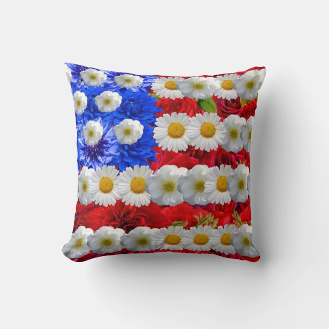 Coussin drapeau américain floral mignon (Recto)