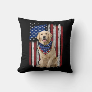 Coussin Drapeau américain Golden Retriever Bandana 4 juill