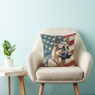 Coussin Drapeau américain Grunge Berger Allemand Chien