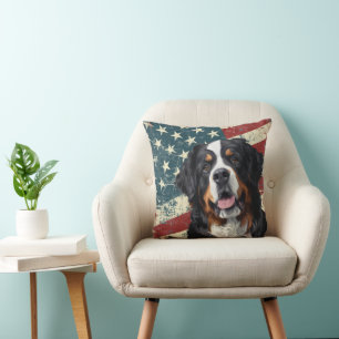 Coussin Drapeau américain Grunge Bernese Mountain Dog