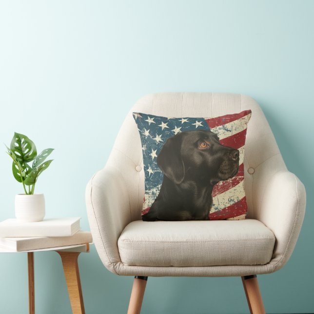 Coussin Drapeau américain Grunge Black Labrador Retriever (Chaise)
