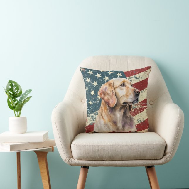 Coussin Drapeau américain Grunge Golden Retriever Chien (Chaise)