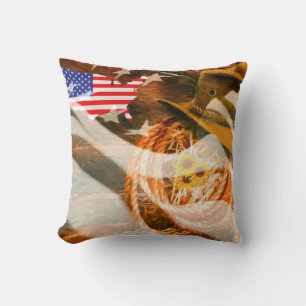 Coussin Drapeau Américain Rayons de Soleil Chapeau de Cowb