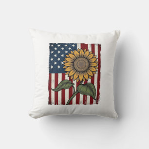 Coussin Drapeau américain tournesol vintage
