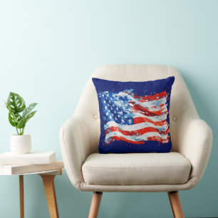 Coussin Drapeau américain USA Aquarelle 4 juillet