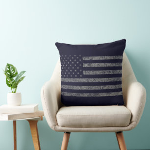 Coussin Drapeau américain vintage bleu foncé Grunge USA
