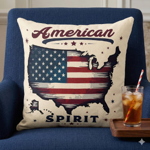 Coussin Drapeau américain vintage carte USA Art en détress