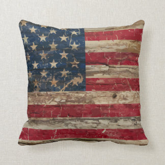 Coussin Drapeau américain vintage en bois