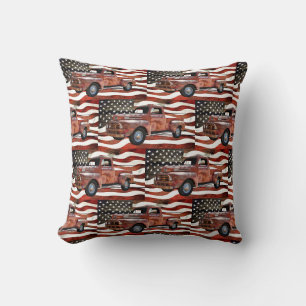 Coussin Drapeau américain vintage Red Truck
