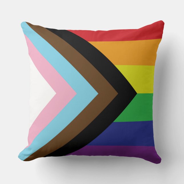 Coussin Drapeau arc-en-ciel gay pride progressiste LGBTQIA (Recto)