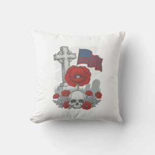 Coussin Drapeau coquelicot commémoratif Croix Gravure Vint