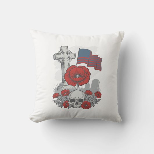 Coussin Drapeau coquelicot commémoratif Croix Gravure Vint (Recto)