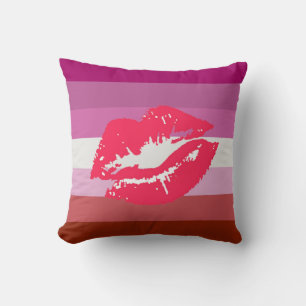 Coussin Drapeau de fierté lesbienne au rouge à lèvres